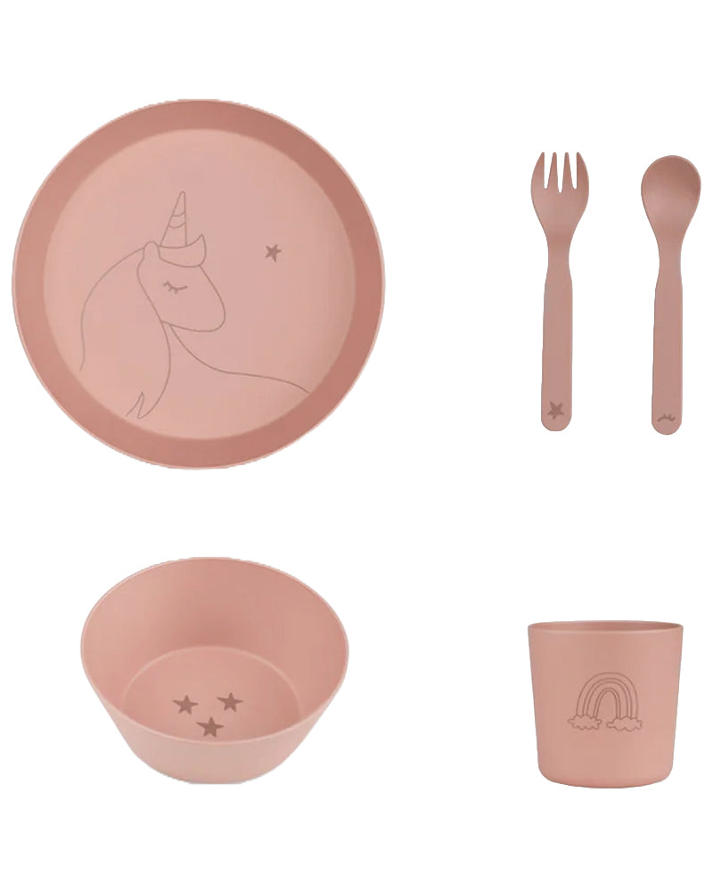 Set de Vaisselle Biosourcées 5 Pièces Citron - Licorne Rose