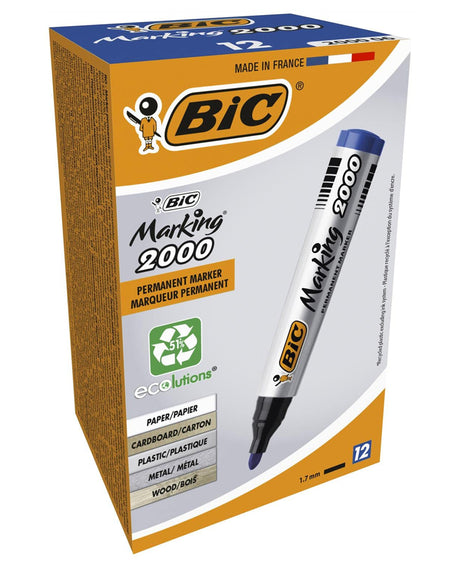 Boite de 12 Marqueurs Permanent 2000 Bic - Bleu