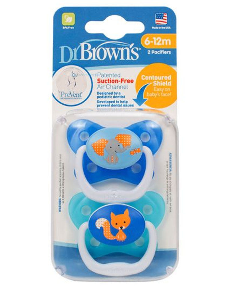 Paquete de 2 chupetes Dr. Brown's BUTTERFLY SHIELD Etapa 2, 6-12 meses, azul
