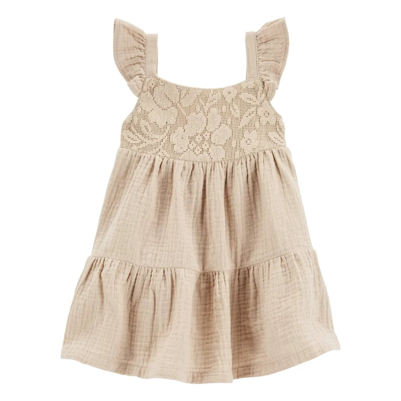 Carter's Lace Flyaway Dress - Beige