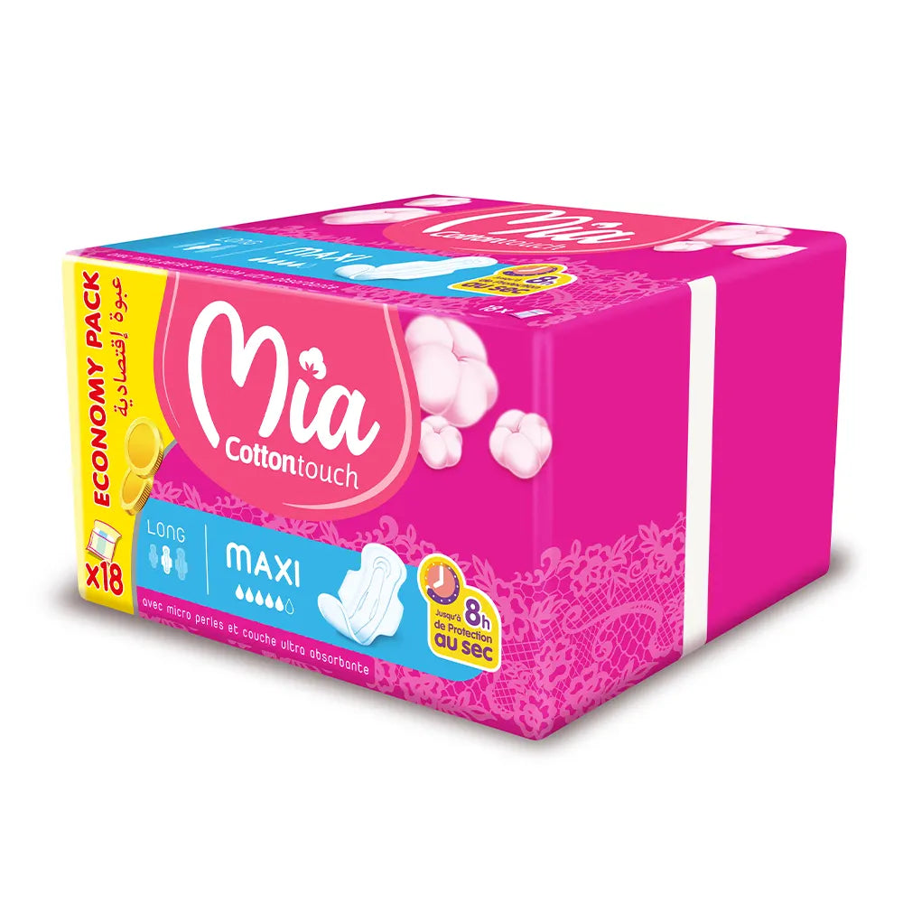 Mia Cotton Touch Serviette Hygiénique Ultra Fine Long - Economy Pack 18 Unités