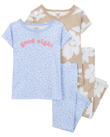Pyjama 4 Pièces en Coton À Fleurs Carter's - Bleu & Beige