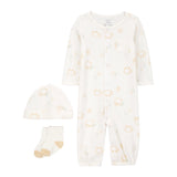 Ensemble 3 Pièces Grenouillère & Bonnet & Chaussettes Bébé Carter's - Ivoire