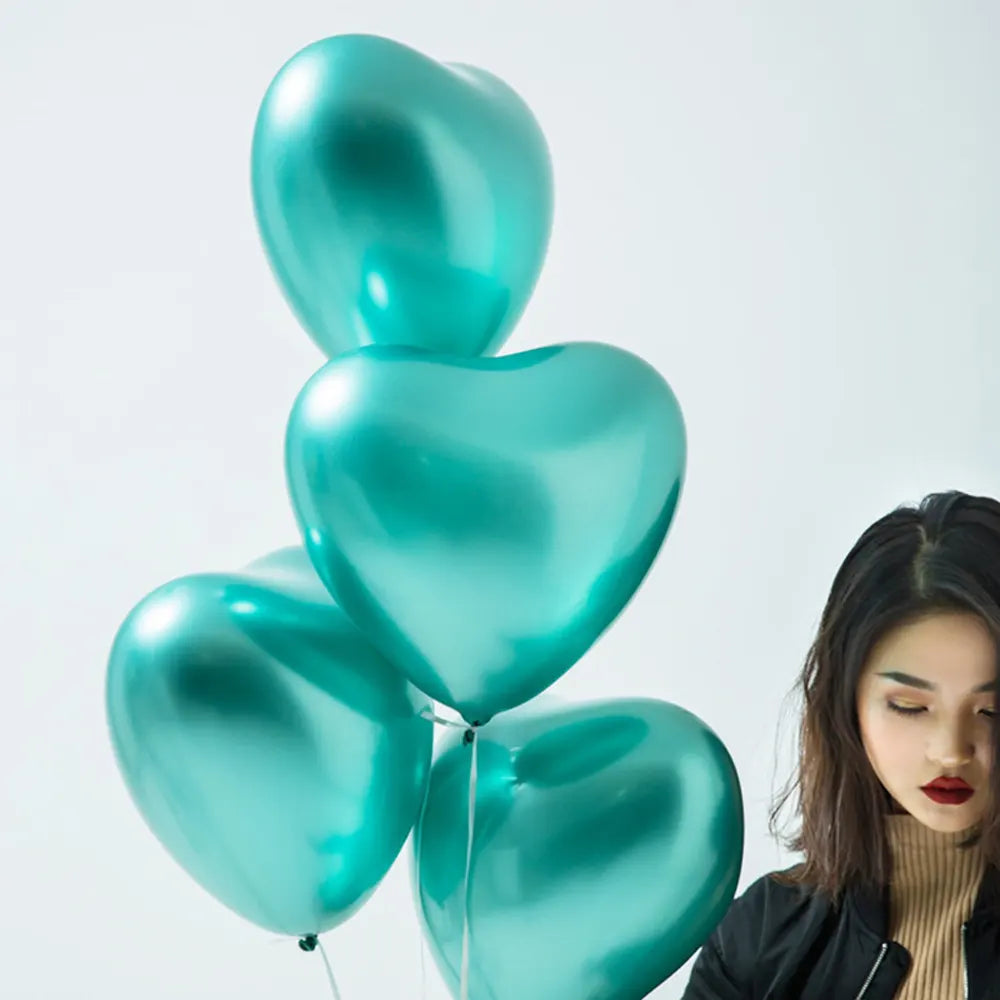 Set de 50 Globos de Corazón Cromados Verdes - 30cm