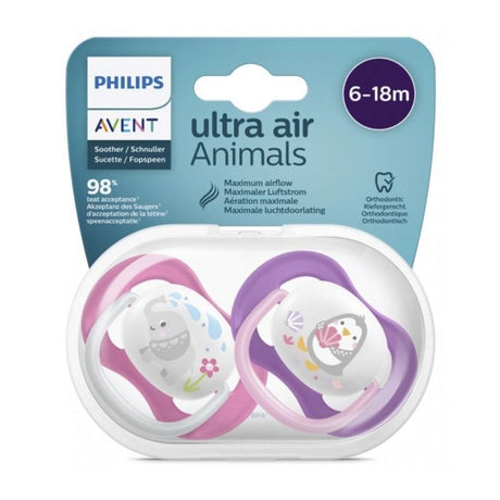 Avent Lot de 2 Sucettes Orthodontiques Ultra Air Animals 6-18m Fille
