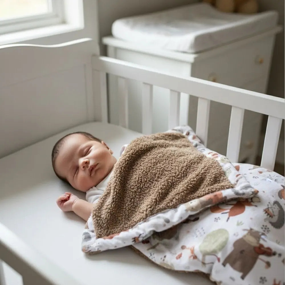 BébéYo Couverture Double Face Maron - Animaux de la Forêt