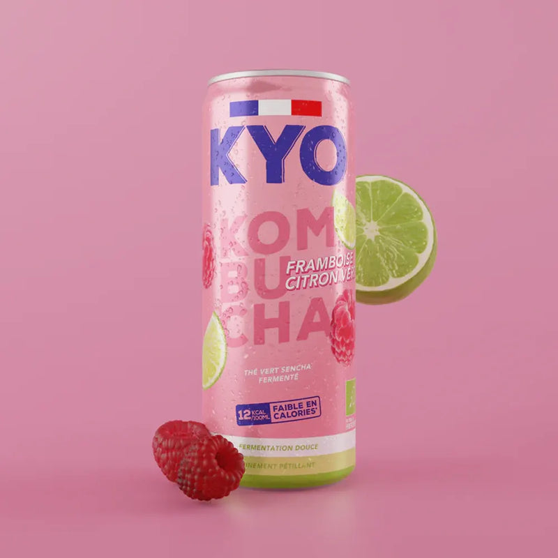 Lata de Kyo Kombucha Frambuesa y Lima - 330 ml