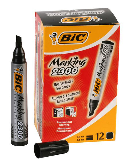 Boite de 12 Marqueurs Permanent 2300 Biseau Bic - Noir