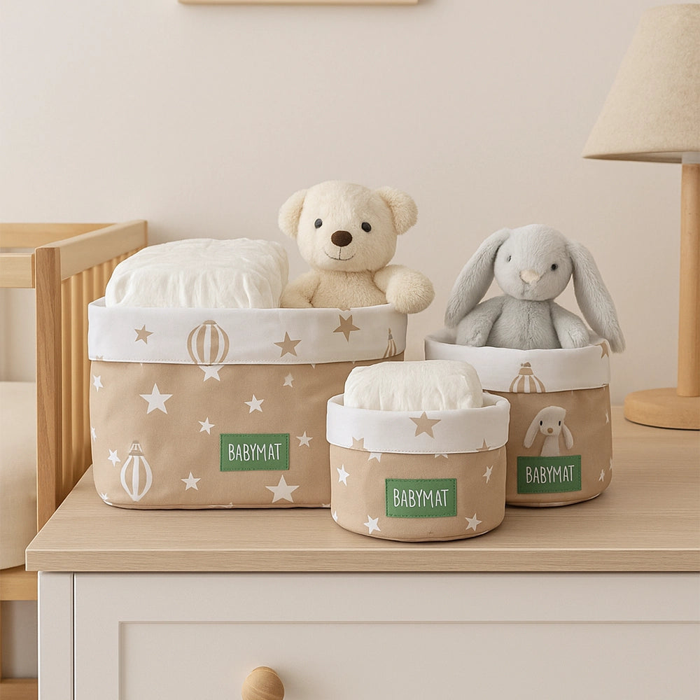 Lot de 3 Paniers Babymat - Montgolfière Beige