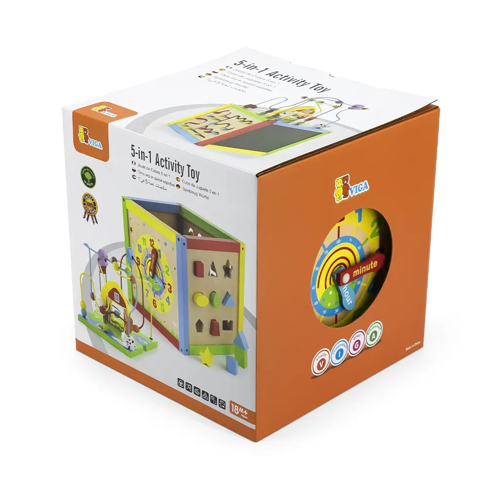 Viga Toys Cube d'Activité avc Horloge 5 en 1 18M+