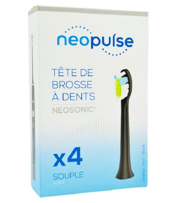 NEOPULSE Recambio 4 Cabezales de Cepillo de Dientes Suaves Negro