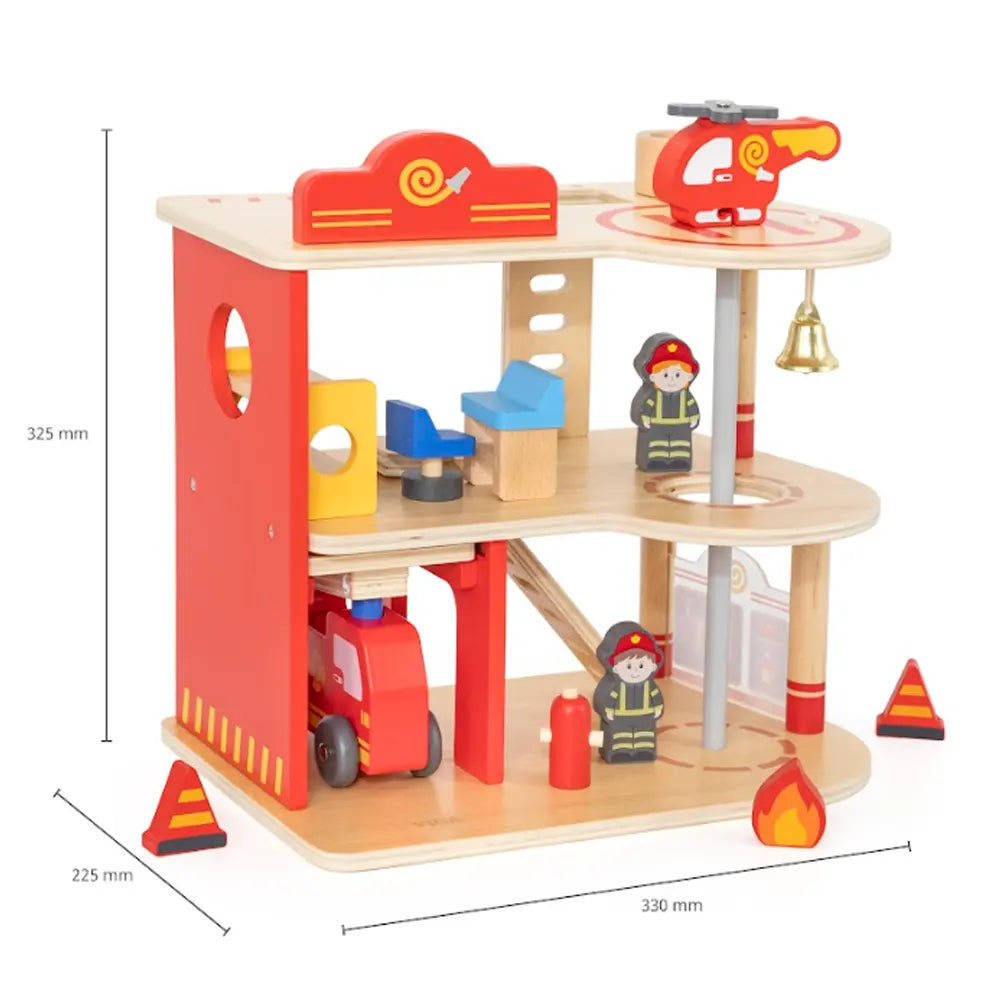 VIGA Toys Wooden Fire Station with Accessories - 3Y+