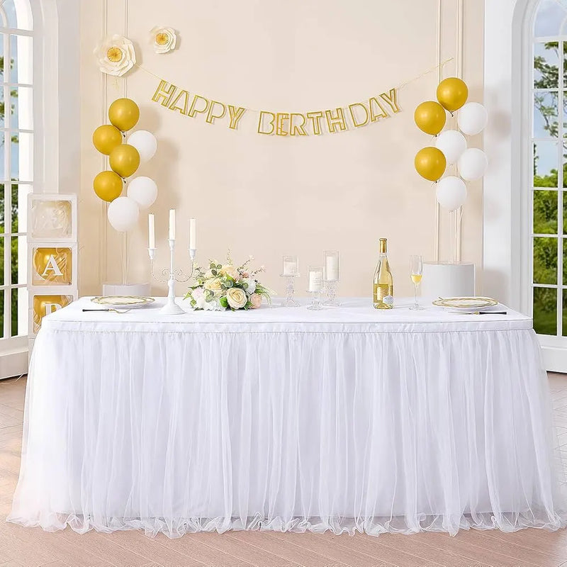 Faldón de mesa de tul 426x74 cm - Blanco