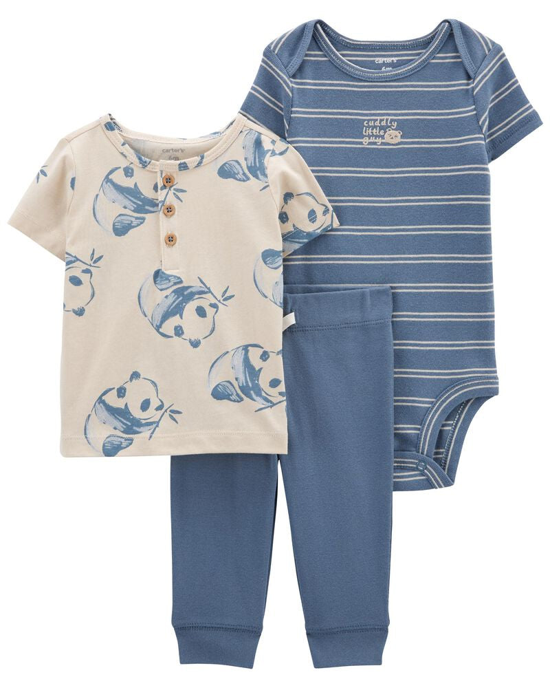 Ensemble 3 Pièces Panda Bébé Carter's - Beige & Bleu