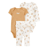 Conjunto de 3 Piezas para Bebé Niña Carter's - Floral Dorado y Blanco