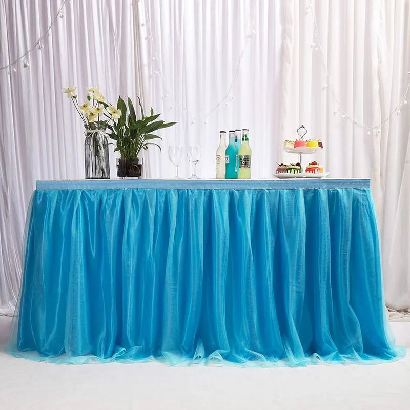 Faldón de mesa de tul 426x74 cm - Azul