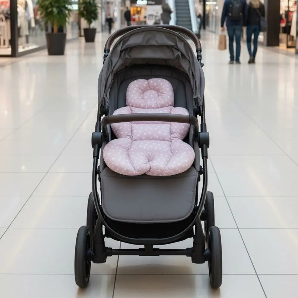 Stroller Cushion - White Stars on Candy Pink