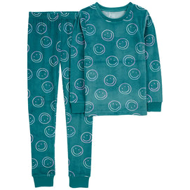 Grenouillère pyjama 2 pièces enfant en velours à motif smiley