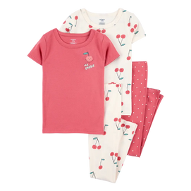 Pyjama 4 pièces cerise fille - 100% Coton