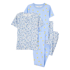 Pyjama 4 pièces fleuri fille - 100% Coton
