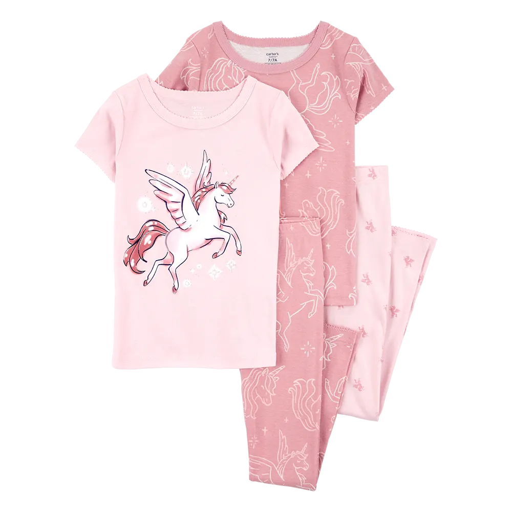 Pyjama 4 pièces licorne fille - 100% Coton