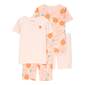Pyjama 4 pièces orange rayé fille - Coton