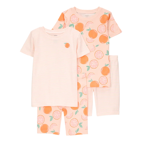 Pijama de 4 piezas a rayas para niña Carter's - Naranja