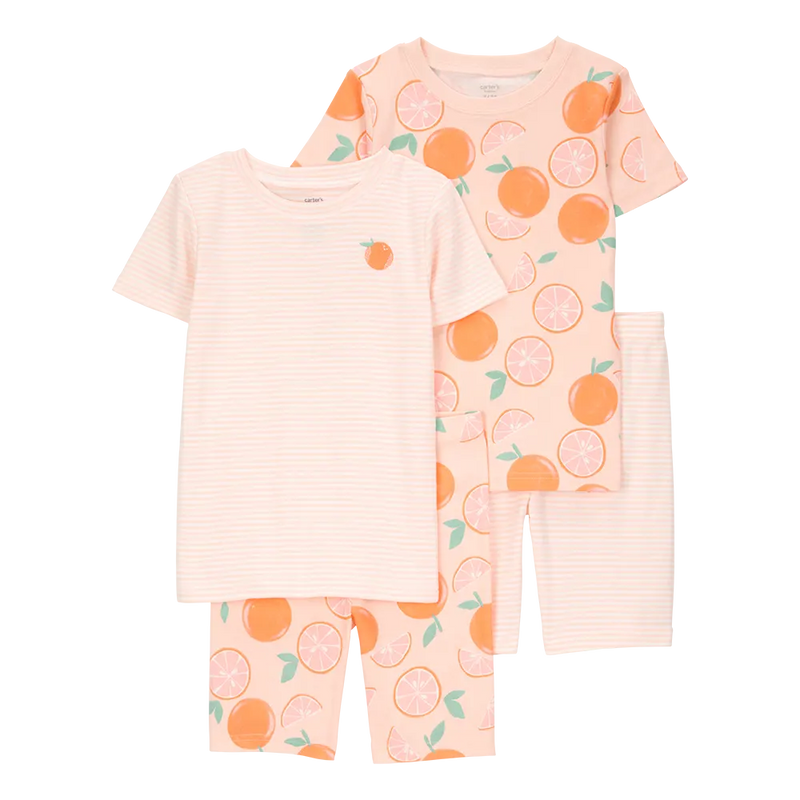 بيجامة مخططة من 4 قطع للبنات من كارترز - برتقالي