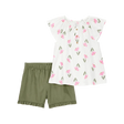Ensemble haut fleuri et short fille - Vert