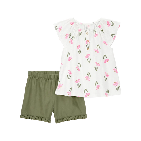 طقم توب بنقشة الزهور وشورت للبنات من كارترز - أخضر