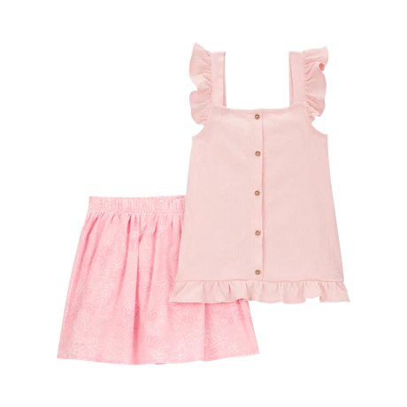 طقم توب وتنورة شورت للبنات من كارترز - وردي