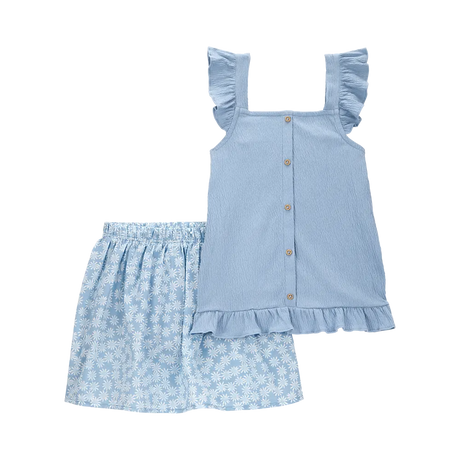 طقم توب وتنورة شورت للبنات من كارترز - بنقشة زهور زرقاء سماوية