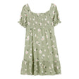 Robe florale smockée pour fille - Vert