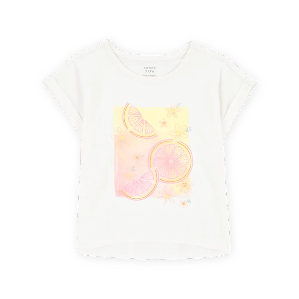 T-shirt manches courtes citron fille - Ivoire