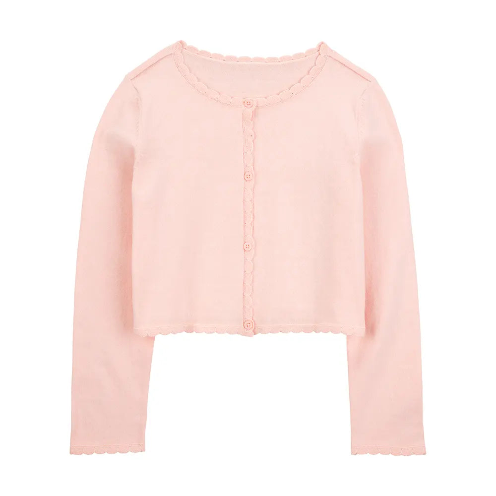 Cardigan à bord festonné pour fille - Rose