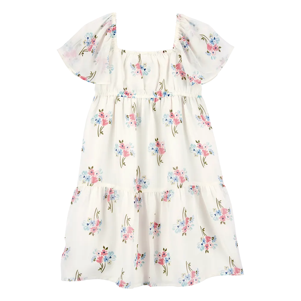 Robe étagée florale à manches longues pour fille