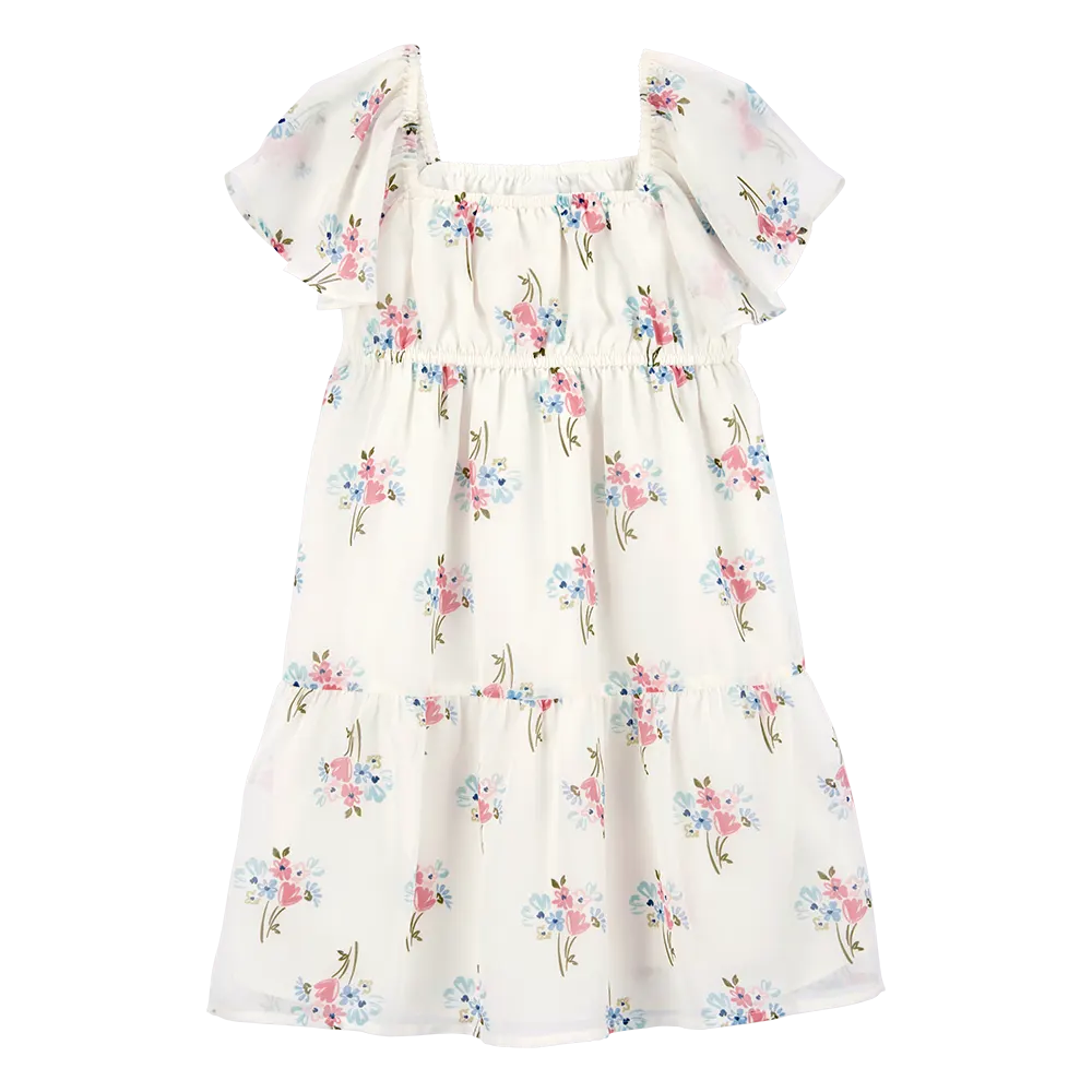 Robe étagée florale à manches longues pour fille