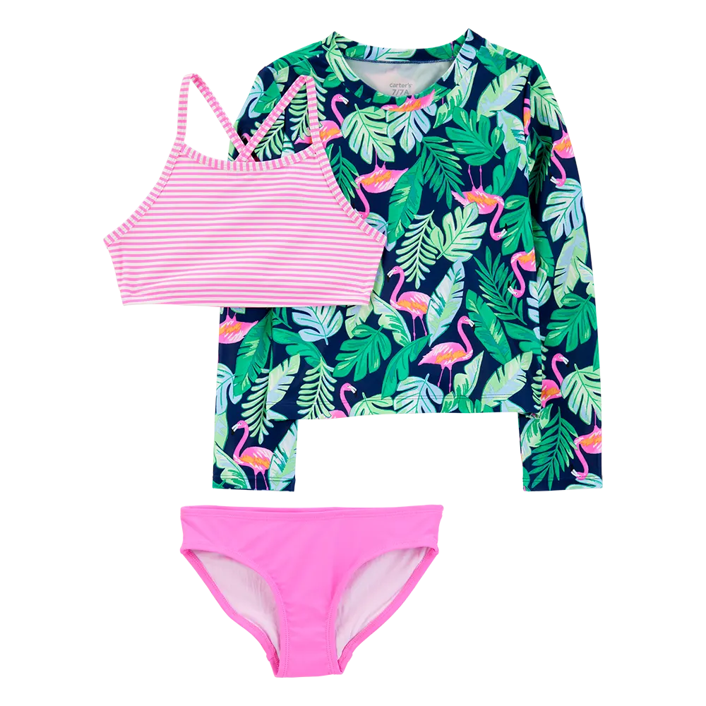 Ensemble maillot de bain anti-UV 3 pièces tropical fille
