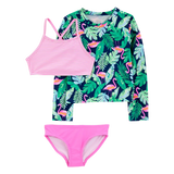 Ensemble maillot de bain anti-UV 3 pièces tropical fille