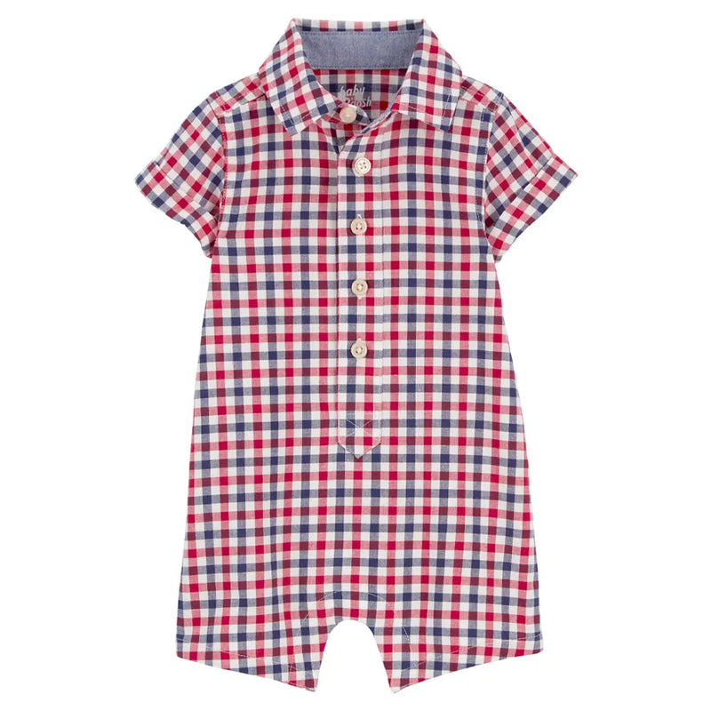 OshKosh Button-Front Plaid Romper - Blue & Red