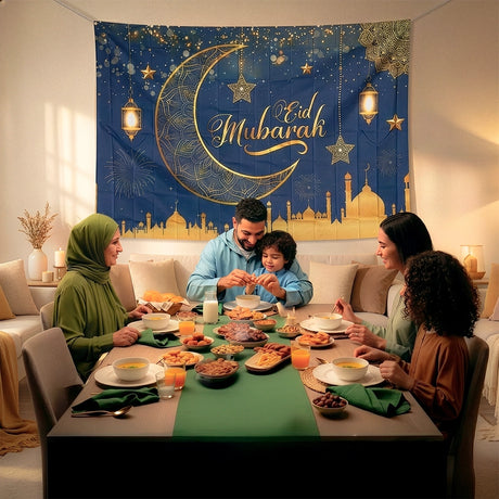 Bannière en Tissu Imprimée Eid Mubarak – 210 x 150 cm