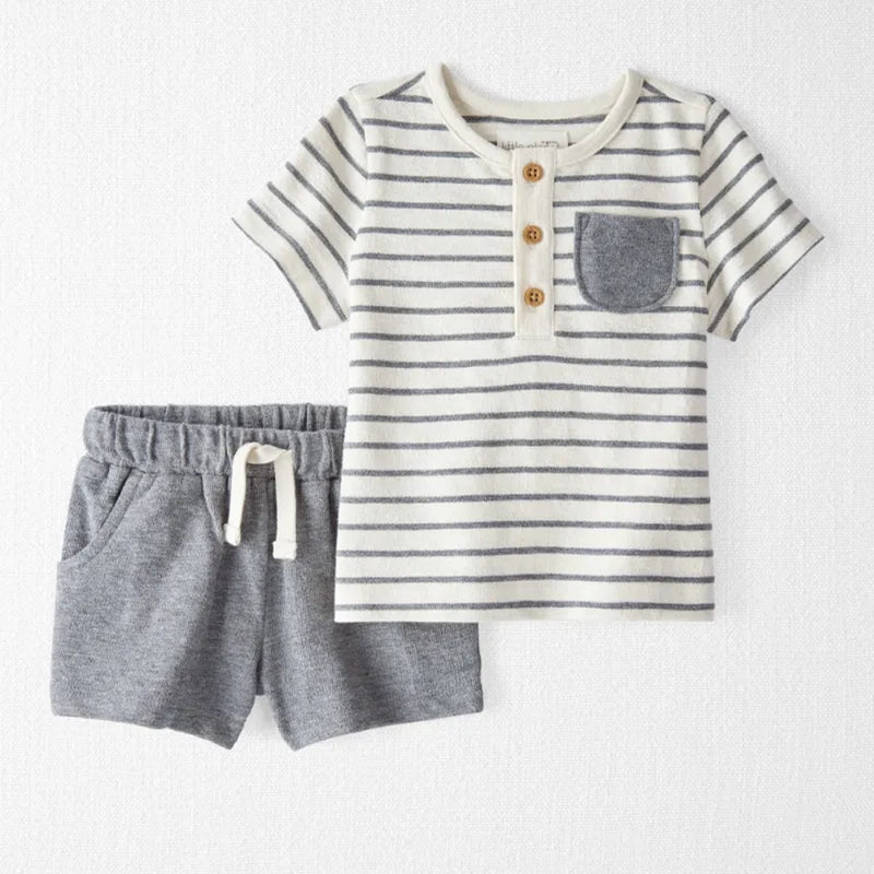 Camiseta Henley y short de algodón orgánico para bebé niño Little Planet - Gris