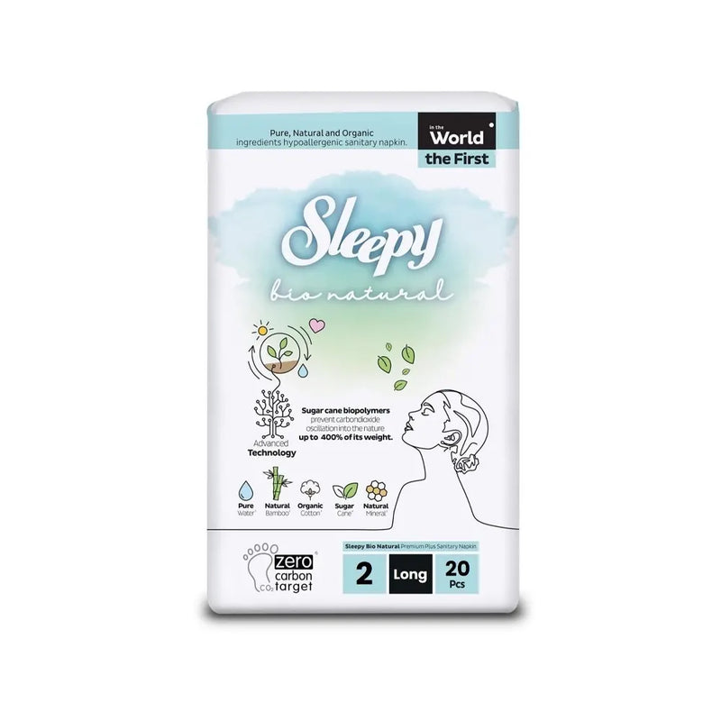 Sleepy Bio Natural Premium Sanitary Pads 2 Long - 20 Count