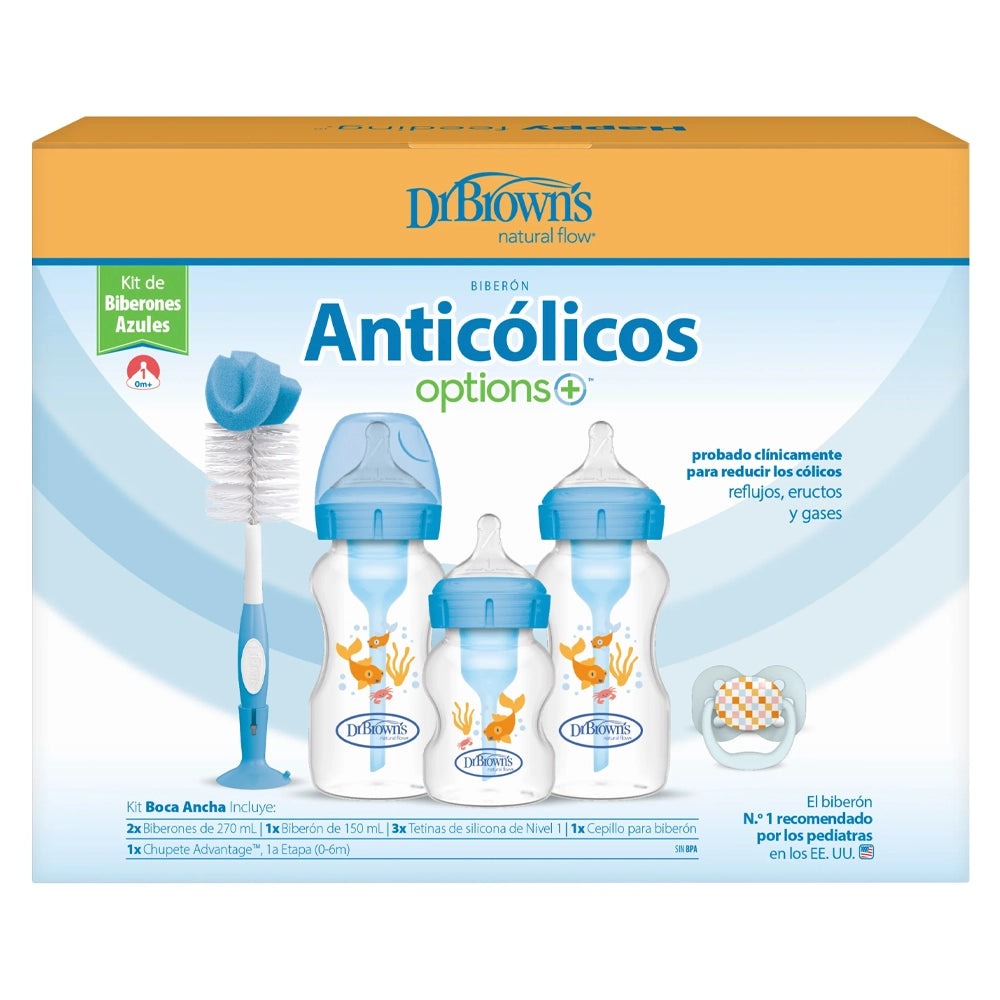 Dr. Brown's Coffret Biberons Anti-colique à Cole large - Bleu