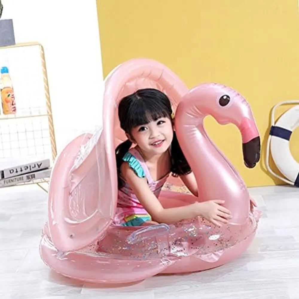 Bouée Gonflable Bébé Flamant Rose avec Auvent – 8M+