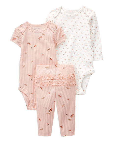 Ensemble 3 Pièces Body Et Leggings Papillons Bébé Carter's - Blanc & Rose