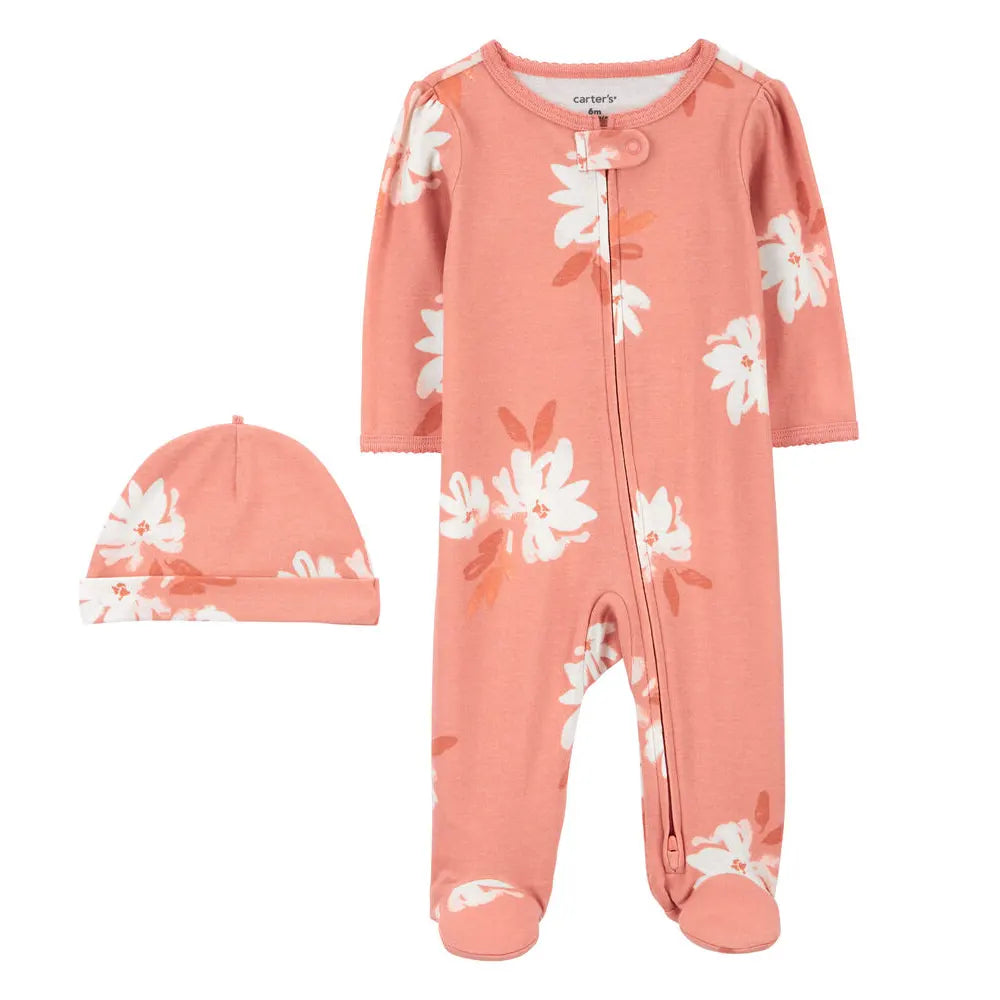 Grenouillère en Coton avec Bonnet Carter's - Floral Rose