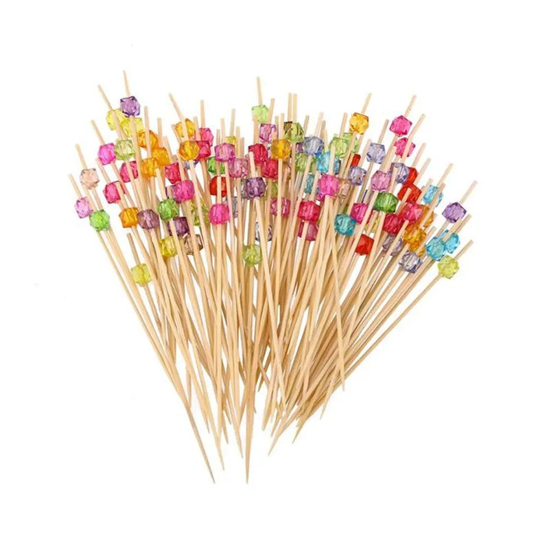Juego de 100 brochetas de cóctel de madera con perlas - Multicolor