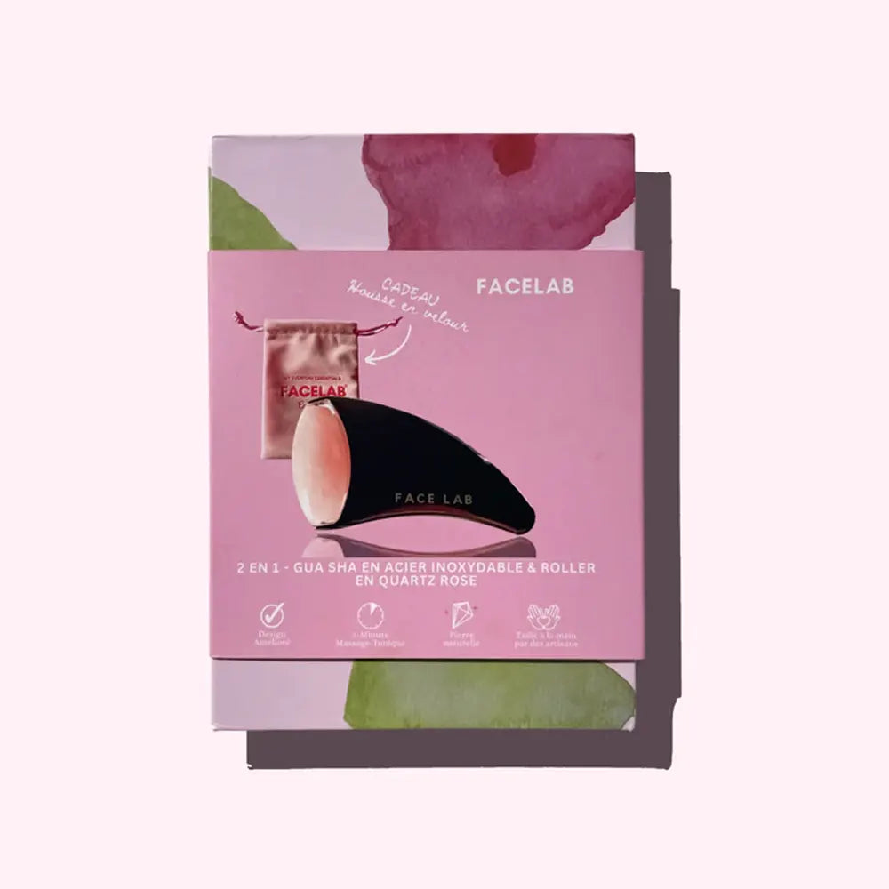 Facelab Gua Sha con rodillo de belleza 2 en 1 – Cuarzo rosa