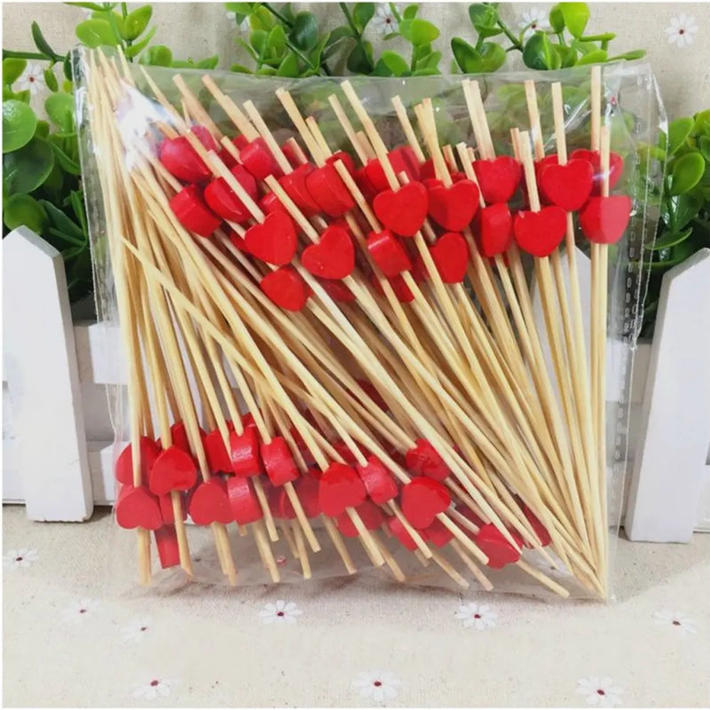 Set de 100 Brochetas de Madera - Corazones Rojos
